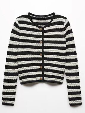 Mango Women's Jewel Button Detail Striped Cardigan